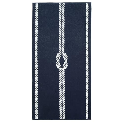 ZOLLNER Strandlaken - saugstarkes und strapazierfähiges Handtuch in 100x200 cm - waschbar bis 60°C - Baumwolle in blau - Elegantes Seil und Knoten Design - Oeko Tex® Zertifiziert von ZOLLNER