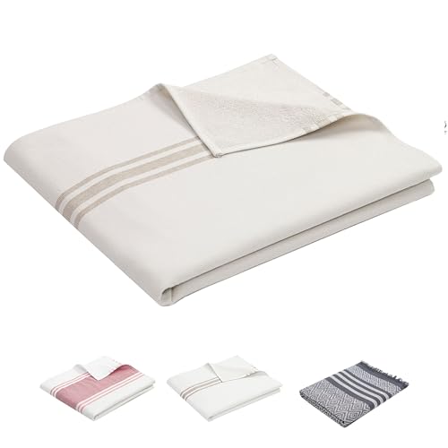 ZOLLNER Strandtuch - weiches und saugstarkes Badetuch in 70x180 cm - waschbar bis 95°C - Baumwolle - mit zeitlosem Streifenmuster in beige braun - Oeko Tex® Zertifiziert von ZOLLNER