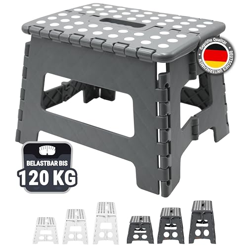 ZOLLNER Tritthocker faltbar - Klapphocker für Kinder und Erwachsene bis 120kg - Anti-Rutsch-Beschichtung - mit praktischem Tragegriff - extrem leicht - 22 cm hoch - Kunststoff - anthrazit von ZOLLNER