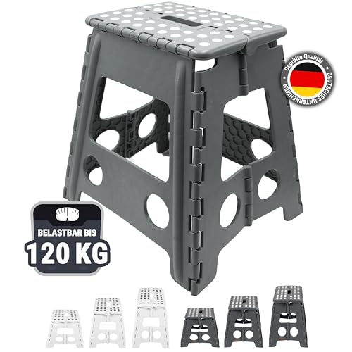 ZOLLNER Tritthocker faltbar - Klapphocker für Kinder und Erwachsene bis 120kg - Anti-Rutsch-Beschichtung - mit praktischem Tragegriff - extrem leicht - 39 cm hoch - Kunststoff - anthrazit von ZOLLNER