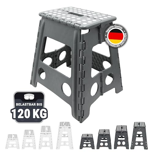 ZOLLNER Tritthocker faltbar - Klapphocker für Kinder und Erwachsene bis 120kg - Anti-Rutsch-Beschichtung - mit praktischem Tragegriff - extrem leicht - 39 cm hoch - Kunststoff - anthrazit von ZOLLNER