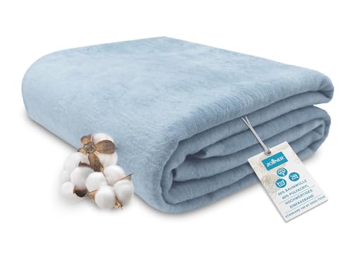 ZOLLNER Kuscheldecke flauschig in 220x240 cm - weiche und langlebige Sofadecke in hellblau - waschbar bis 40°C - Mischgewebe - mit elegantem Einfassband - Hotelqualität - Oeko Tex® Zertifiziert von ZOLLNER