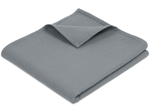 ZOLLNER Kuscheldecke in 150x200 cm - knitterarme und atmungsaktive Couchdecke in grau - waschbar bis 60°C – Zeitloses Waffelmuster - Hotelwäschequalität - Oeko Tex® zertifiziert von ZOLLNER