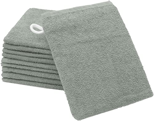 ZOLLNER 10er Set Waschhandschuhe in 16x21 cm - saugstarke und weiche Waschlappen in hellgrau - mit praktischem Aufhänger - waschbar bis 60°C - Baumwolle - Hotelqualität von ZOLLNER