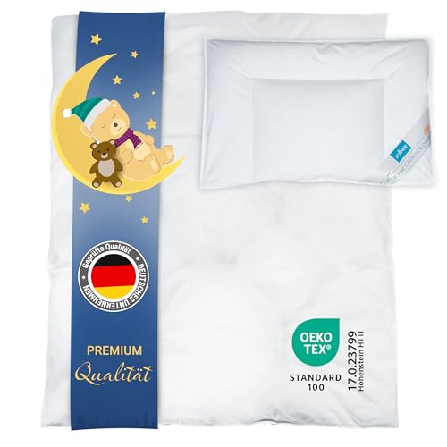 ZOLLNER Kinder & Kleinkinder Premium Bettenset - Bettdecke und Kopfkissen aus 90% Daunen und 10% Federn - Bezug aus Baumwolle - Made in Germany - 40x60cm und 100x135cm - für Kinder bis 5 Jahre von ZOLLNER