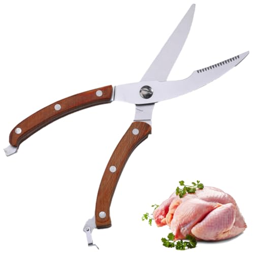 ZOLMER® Kitchen Scissors aus Edelstahl – Scharfe Geflügelschere & Hähnchenschere mit Holzgriff – Testsieger Tranchierschere mit Sicherheitsverschluss & Federmechanik von ZOLMER