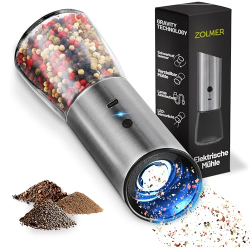 Zolmer Salz und Pfeffermühle Elektrisch – 2er Set mit Wiederaufladbaren Akkus, Einstellbarem Mahlgrad für Gewürze, Salz & Pfeffer – Robuste und Kompakte Gewürzmühlen von ZOLMER