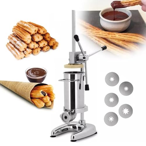 Gewerblicher manueller Churro-Maker - Spanische Maschine aus Edelstahl mit 5 Formen, lateinamerikanische Frucht-Donut-Maschine, manuelle Wurstfüllmaschine für Restaurants und Bäcke von ZOLPINL