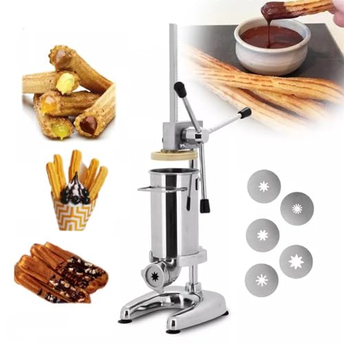 Kommerzieller Churro-Maker, 2 l/3 l, manuelle spanische Donut-Maker-Maschine mit 5 Formen, vertikale spanische Churros-Füllmaschine aus Edelstahl, Snack-Ausrüstung 2 l von ZOLPINL