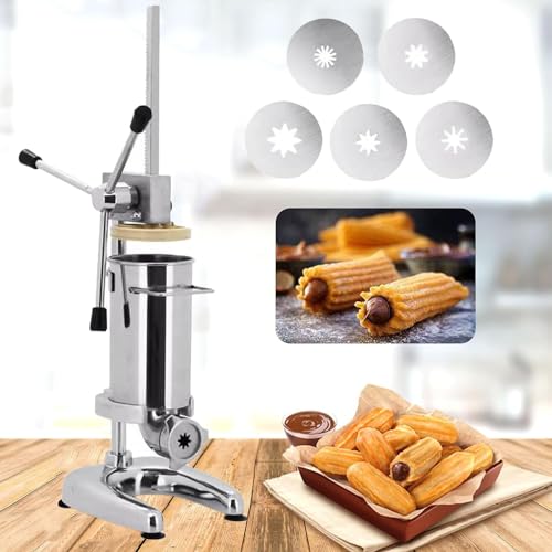 Manueller Churro-Maker, kommerzielle 2 l/3 l manuelle spanische Donut-Churro-Maker-Maschine, 5 Arten von Formen, vertikale spanische Maschine aus Edelstahl, Snack-Ausrüstung, 3 l von ZOLPINL