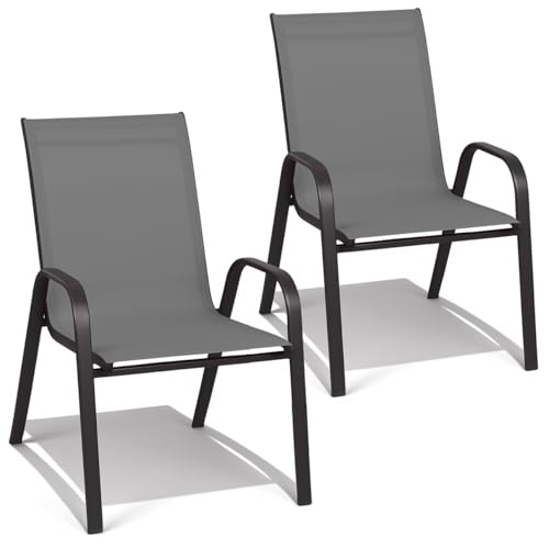 ZOLTA 2X Gartenstuhl Metall Grau – Outdoor Stuhl Balkon Terrasse – Textilen Stoff stapelbar – Gartenmöbel Set mit Armlehne – wetterfest UV-beständig – ergonomisch & bequem – max. 120 kg Belastung von ZOLTA