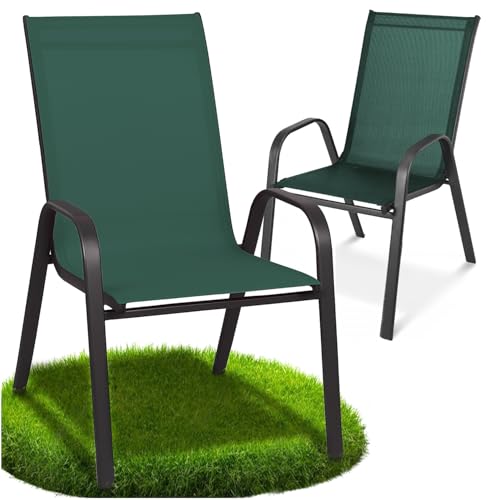 ZOLTA 2X Gartenstuhl Metall Grün – Outdoor Stuhl Balkon Terrasse – Textilen Stoff stapelbar – Gartenmöbel Set mit Armlehne – wetterfest UV-beständig – ergonomisch & bequem – max. 120 kg Belastung von ZOLTA