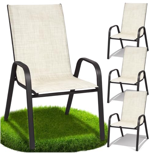 ZOLTA 4X Gartenstuhl Metall Beige – Outdoor Stuhl Balkon Terrasse – Textilen Stoff stapelbar – Gartenmöbel Set mit Armlehne – wetterfest UV-beständig – ergonomisch & bequem – max. 120 kg Belastung ZOLTA 4X Gartenstuhl Metall Beige – Outdoor Stuhl Balkon Terrasse – Textilen Stoff stapelbar – Gartenmöbel Set mit Armlehne – wetterfest UV-beständig – ergonomisch & bequem – max. 120 kg Belastung von ZOLTA