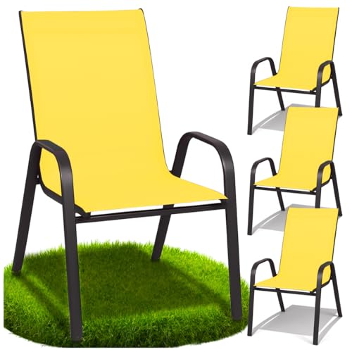 ZOLTA 4X Gartenstuhl Metall Gelb – Outdoor Stuhl Balkon Terrasse – Textilen Stoff stapelbar – Gartenmöbel Set mit Armlehne – wetterfest UV-beständig – ergonomisch & bequem – max. 120 kg Belastung ZOLTA 4X Gartenstuhl Metall Gelb – Outdoor Stuhl Balkon Terrasse – Textilen Stoff stapelbar – Gartenmöbel Set mit Armlehne – wetterfest UV-beständig – ergonomisch & bequem – max. 120 kg Belastung von ZOLTA