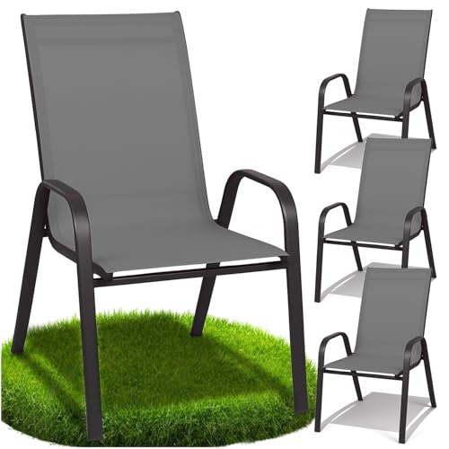 ZOLTA 4X Gartenstuhl Metall Grau – Outdoor Stuhl Balkon Terrasse – Textilen Stoff stapelbar – Gartenmöbel Set mit Armlehne – wetterfest UV-beständig – ergonomisch & bequem – max. 120 kg Belastung ZOLTA 4X Gartenstuhl Metall Grau – Outdoor Stuhl Balkon Terrasse – Textilen Stoff stapelbar – Gartenmöbel Set mit Armlehne – wetterfest UV-beständig – ergonomisch & bequem – max. 120 kg Belastung von ZOLTA