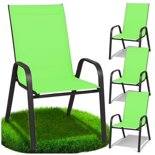 ZOLTA 4X Gartenstuhl Metall Limettengrün – Outdoor Stuhl Balkon Terrasse – Textilen Stoff stapelbar – Gartenmöbel Set mit Armlehne – wetterfest UV-beständig – ergonomisch & bequem – max. 120 kg von ZOLTA