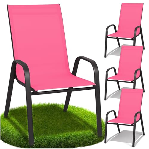 ZOLTA 4X Gartenstuhl Metall Rosa – Outdoor Stuhl Balkon Terrasse – Textilen Stoff stapelbar – Gartenmöbel Set mit Armlehne – wetterfest UV-beständig – ergonomisch & bequem – max. 120 kg Belastung von ZOLTA