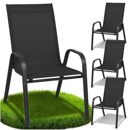 ZOLTA 4X Gartenstuhl Metall Schwarz – Outdoor Stuhl Balkon Terrasse – Textilen Stoff stapelbar – Gartenmöbel Set mit Armlehne – wetterfest UV-beständig – ergonomisch & bequem – max. 120 kg Belastung ZOLTA 4X Gartenstuhl Metall Schwarz – Outdoor Stuhl Balkon Terrasse – Textilen Stoff stapelbar – Gartenmöbel Set mit Armlehne – wetterfest UV-beständig – ergonomisch & bequem – max. 120 kg Belastung von ZOLTA