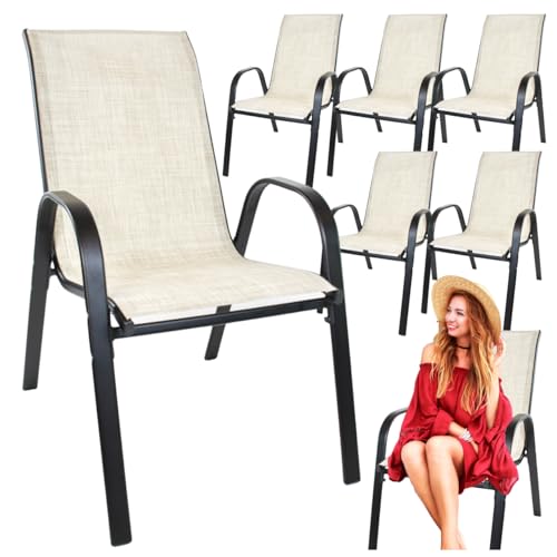 ZOLTA 6X Gartenstuhl Metall Beige – Outdoor Stühle mit Armlehnen für Balkon Terrasse Garten – Textilene Sitzfläche – wetterfest - modernes Design – Bequeme Rückenlehne – max 120 kg – 89 cm hoch ZOLTA 6X Gartenstuhl Metall Beige – Outdoor Stühle mit Armlehnen für Balkon Terrasse Garten – Textilene Sitzfläche – wetterfest - modernes Design – Bequeme Rückenlehne – max 120 kg – 89 cm hoch von ZOLTA