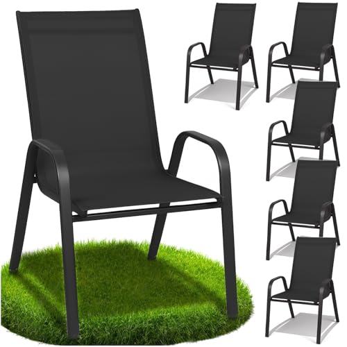ZOLTA 6X Gartenstuhl Metall Schwarz – Outdoor Stühle mit Armlehnen für Balkon Terrasse Garten – Textilene Sitzfläche – wetterfest - modernes Design – Bequeme Rückenlehne – max 120 kg – 89 cm hoch ZOLTA 6X Gartenstuhl Metall Schwarz – Outdoor Stühle mit Armlehnen für Balkon Terrasse Garten – Textilene Sitzfläche – wetterfest - modernes Design – Bequeme Rückenlehne – max 120 kg – 89 cm hoch von ZOLTA