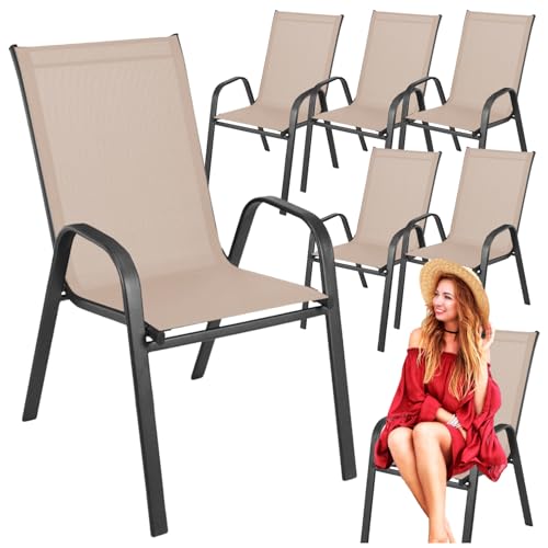 ZOLTA 6X Gartenstuhl Metall Taupe – Outdoor Stühle mit Armlehnen für Balkon Terrasse Garten – Textilene Sitzfläche – wetterfest - modernes Design – Bequeme Rückenlehne – max 120 kg – 89 cm hoch ZOLTA 6X Gartenstuhl Metall Taupe – Outdoor Stühle mit Armlehnen für Balkon Terrasse Garten – Textilene Sitzfläche – wetterfest - modernes Design – Bequeme Rückenlehne – max 120 kg – 89 cm hoch von ZOLTA