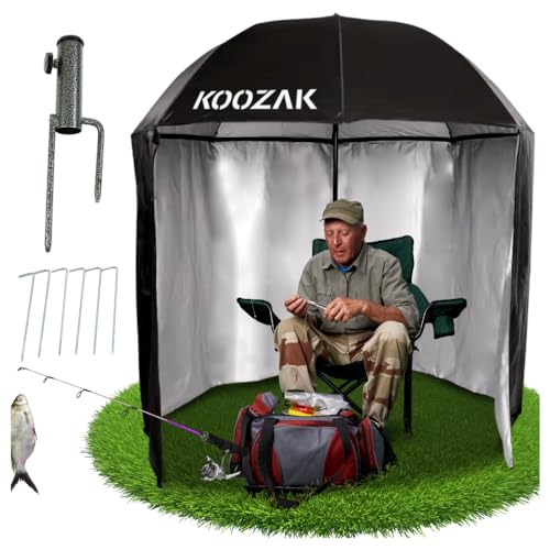 ZOLTA Angelzelt Schirmzelt Namiot Parasol Wasserdicht UV Schutz Windschutz Höhenverstellbar Teleskop Camping Zelt Schirm für Angeln Strand See mit Wand Heringe Stahlanker Tragetasche 2in1 von ZOLTA