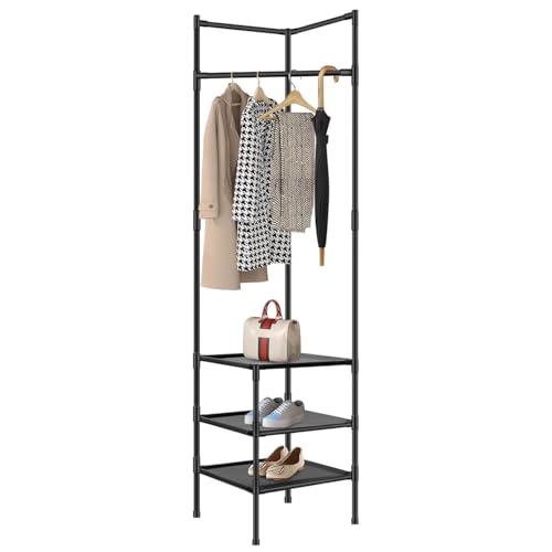 ZOLTA Eckschrank Kleiderständer Metall schwarz 180x44x44 cm mit Kleiderstange und 3 Ablagen faltbar Garderobenständer platzsparend für Flur Schlafzimmer Büro einfacher Aufbau modern stabil ZOLTA Eckschrank Kleiderständer Metall schwarz 180x44x44 cm mit Kleiderstange und 3 Ablagen faltbar Garderobenständer platzsparend für Flur Schlafzimmer Büro einfacher Aufbau modern stabil von ZOLTA