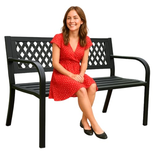 ZOLTA Gartenbank Metall Wetterfest, Sitzbank Outdoor, Parkbank für 2 Sitzer, Balkonbank mit Rückenlehne Armlehnen, Metallbank für Garten Balkon Terrasse, 120x76x49cm, Schwarz von ZOLTA