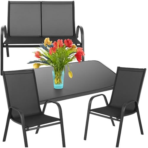 ZOLTA Gartenmöbel Set Tisch Sofa 2 Stuhl aus Metall Textilene mit Glasplatte Wetterfest Balkon Terrassenmöbel Sitzgruppe Outdoor Lounge Gartenmöbelset für 4 Personen Modern Stabil Bequem Stap Schwarz ZOLTA Gartenmöbel Set Tisch Sofa 2 Stuhl aus Metall Textilene mit Glasplatte Wetterfest Balkon Terrassenmöbel Sitzgruppe Outdoor Lounge Gartenmöbelset für 4 Personen Modern Stabil Bequem Stap Schwarz von ZOLTA