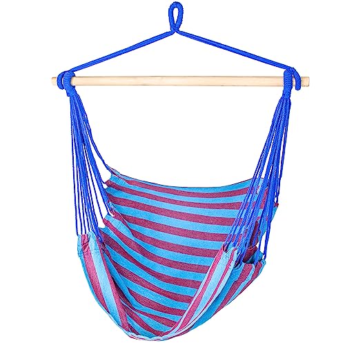 ZOLTA Hängematte 100x100cm - Indoor- und Outdoor- Hängeschaukel - Gartenzubehör - Camping Zubehör - Hängender Schaukelstuhl - Häng Hängematte - Hammock für Kinder und Erwachsene - Blau/Rot von ZOLTA