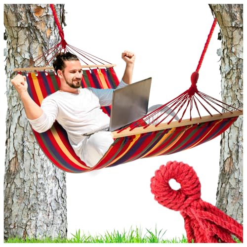ZOLTA Hängematte 200x80cm mit Querstange 60 cm - In- und Outdoor - Hängeschaukel - Gartenzubehör - Camping Zubehör - Hängender Schaukelstuhl - Hammock für Kinder & Erwachsene - Dicke Streifen 4 Farben ZOLTA Hängematte 200x80cm mit Querstange 60 cm - In- und Outdoor - Hängeschaukel - Gartenzubehör - Camping Zubehör - Hängender Schaukelstuhl - Hammock für Kinder & Erwachsene - Dicke Streifen 4 Farben von ZOLTA