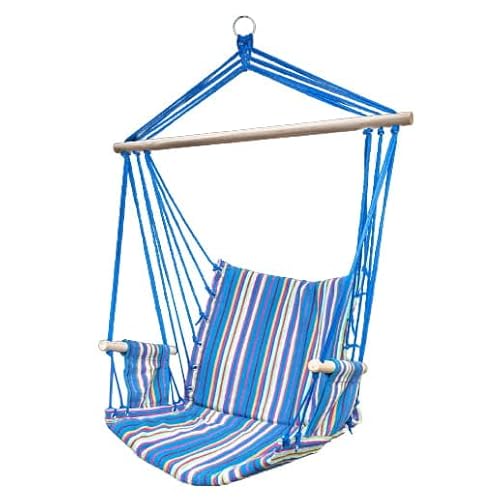 ZOLTA Hängematte 60x100cm - Indoor- und Outdoor- Hängeschaukel mit Armlehnen - Gartenzubehör - Hängender Schaukelstuhl - Häng Hängematte - Hammock für Kinder und Erwachsene - Blaue Streifen von ZOLTA