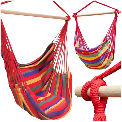 ZOLTA Hängesessel 100x100cm - Indoor- und Outdoor- Hängeschaukel - Gartenzubehör - Camping Zubehör - Hängender Schaukelstuhl - Häng Hängematte - Hammock für Kinder und Erwachsene - Streifen 4 Farben von ZOLTA