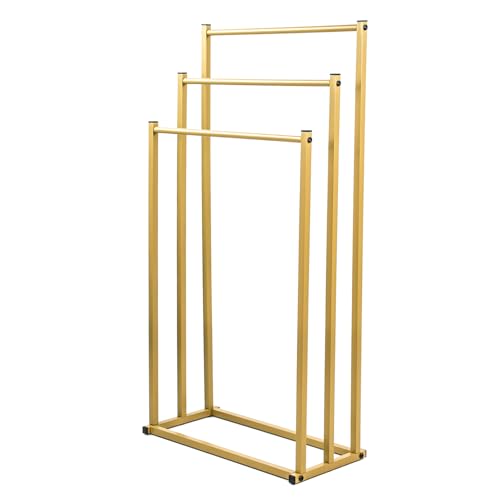 ZOLTA Handtuchständer Gold Metall freistehend 3 Arme 86 cm stabil Handtuchhalter modern Loft Design platzsparend für Bad WC Schlafzimmer Waschküche Garderobe einfache Montage langlebig von ZOLTA