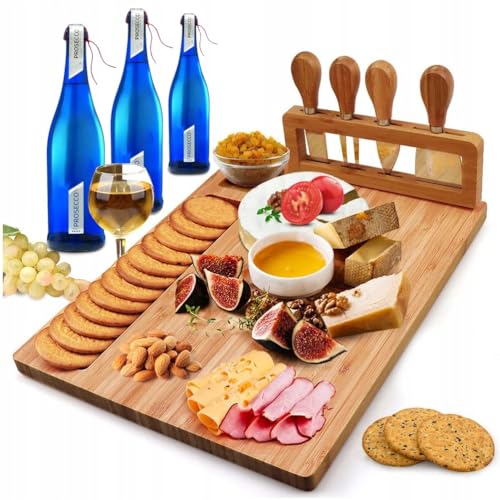 ZOLTA Käsebrett mit Käsemesser Set - Bambus Käseplatte - Servierplatte - Serviertablett für Weincracker - Cheese Board Charcuterie Board 38x28 cm von ZOLTA