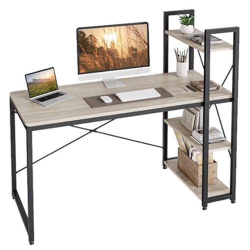 ZOLTA Loft Schreibtisch mit Regalen 120x48 cm Eiche Sonoma Stabiler Computertisch Homeoffice Arbeitstisch Gamingtisch höhenverstellbar Metallrahmen MDF Ablage Links oder rechts montierbar von ZOLTA