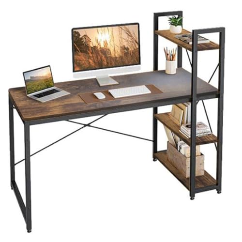 ZOLTA Loft Schreibtisch mit Regalen 120x48 cm Gealterte Eiche Stabiler Computertisch Homeoffice Arbeitstisch Gamingtisch höhenverstellbar Metallrahmen MDF Ablage Links oder rechts montierbar von ZOLTA