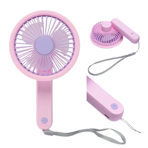 ZOLTA Mini USB Ventilator Tragbar Rosa Violett – Mobiler Handventilator 3 Stufen 400mAh Akku Leise & Faltbar – USB Lüfter für Büro Outdoor Camping Tasche – Kleiner Handlüfter mit Band & Kabel von ZOLTA