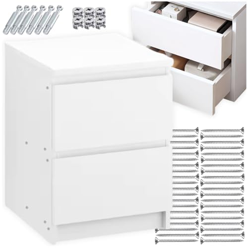 ZOLTA Nachttisch Weiß Kommode mit 2 Schubladen Beistelltisch Schlafzimmer Nachtkonsole Modern Minimalistisch Loft Skandinavisch Kleiner Schrank Ablagetisch Mattschwarz Fronten Grifflos 41x32x29cm von ZOLTA