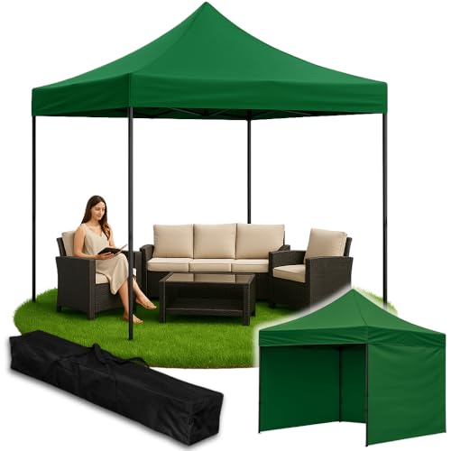 ZOLTA Pavillon 3x3m Grün Wasserdicht UV-Schutz Schnellaufbau Gartenpavillon mit 3 Seitenwänden Tragetasche Stahlgestell höhenverstellbar Oxford 420D für Markt Event Garten Camping Outdoor von ZOLTA