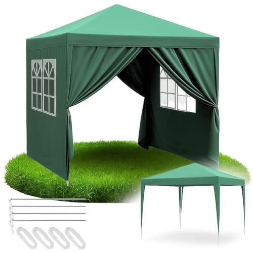 ZOLTA Pavillon Gartenpavillon Wasserdicht Grün 290x290cm mit 4 Seitenwänden UV-Schutz Schnellaufbau Metallgestell für Garten Markt Event Party Festzelt Zelt Outdoor Überdachung Camping von ZOLTA