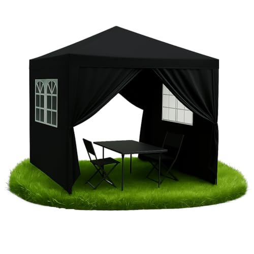 ZOLTA Pavillon Gartenpavillon Wasserdicht Schwarz 290x290cm mit 4 Seitenwänden UV-Schutz Schnellaufbau Metallgestell für Garten Markt Event Party Festzelt Zelt Outdoor Überdachung Camping von ZOLTA