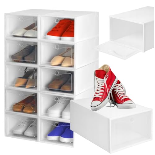 ZOLTA Schuhboxen Set 10 Stück stapelbar Aufbewahrungsboxen 33x23x14 cm Weiß mit transparenter Klapptür Modular Schuhregal Organizer für Schuhe Spielzeug Kosmetik Dokumente Staubschutz ZOLTA Schuhboxen Set 10 Stück stapelbar Aufbewahrungsboxen 33x23x14 cm Weiß mit transparenter Klapptür Modular Schuhregal Organizer für Schuhe Spielzeug Kosmetik Dokumente Staubschutz von ZOLTA