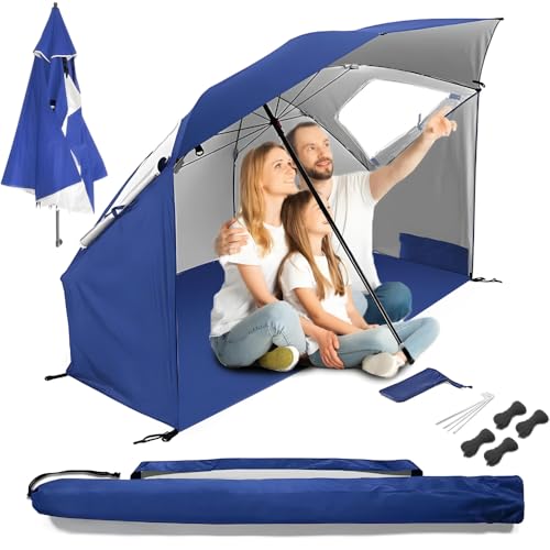 ZOLTA Strandzelt Sonnenschirm 2in1 XXL 220cm mit Boden Teleskop Höhenverstellung UV Schutz Windschutz Zelt mit Seitenwänden Sichtschutz Silberbeschichtung Tragetasche Camping Angeln Outdoor von ZOLTA