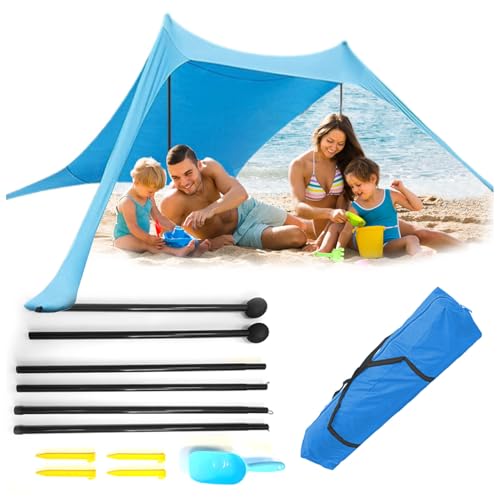 ZOLTA Strandzelt Tarp Sonnenschutz 4 Personen Tragbar UV Schutz Zelt 210x200cm Höhenverstellbar 105–205cm Mit Tasche und Schaufel Familienzelt Windschutz für Garten Strand Urlaub Picknick von ZOLTA