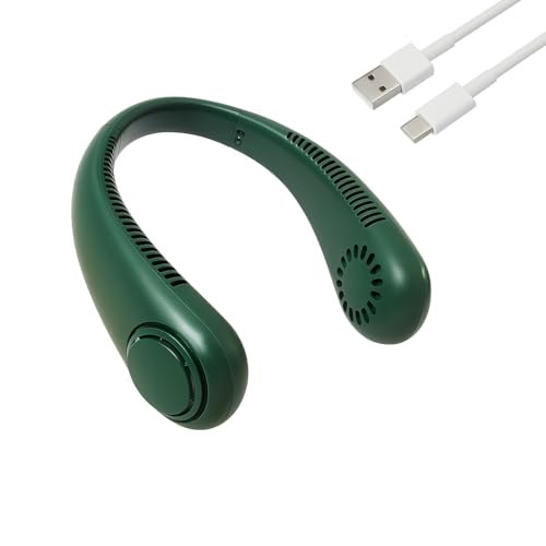 ZOLTA Tragbarer Nackenventilator mit 3 Geschwindigkeiten – USB-C Mini Halsventilator leise & flexibel – 4W leiser Handventilator ohne Rotorblätter – für Reisen Büro Sport Outdoor Sommer – Grün von ZOLTA