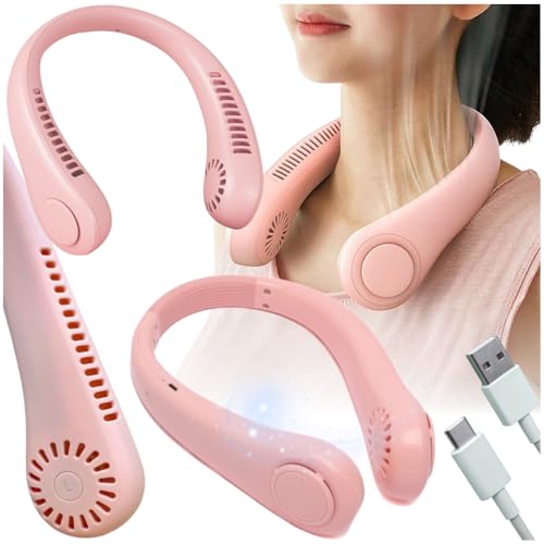 ZOLTA Tragbarer Nackenventilator mit 3 Geschwindigkeiten – USB-C Mini Halsventilator leise & flexibel – 4W leiser Handventilator ohne Rotorblätter – für Reisen Büro Sport Outdoor Sommer – Rosa von ZOLTA