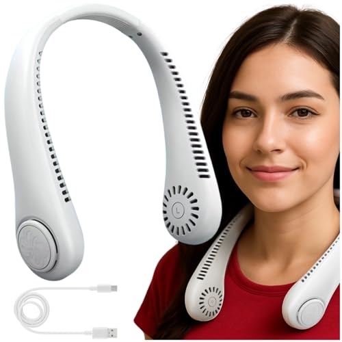 ZOLTA Tragbarer Nackenventilator mit 3 Geschwindigkeiten – USB-C Mini Halsventilator leise & flexibel – 4W leiser Handventilator ohne Rotorblätter – für Reisen Büro Sport Outdoor Sommer – Weiß von ZOLTA