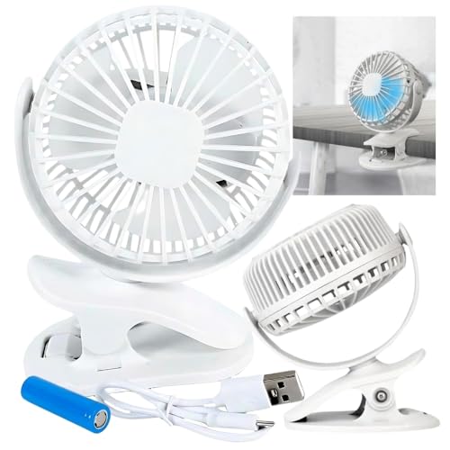ZOLTA USB Mini Ventilator mit Clip Weiß – 3 Stufen Luftstrom Leise Drehbar Mit LED Beleuchtung Wiederaufladbar 18650 Akku – Tragbarer Clip Fan für Tisch Büro Kinderwagen Reise – 15x12x7 cm – 5W ZOLTA USB Mini Ventilator mit Clip Weiß – 3 Stufen Luftstrom Leise Drehbar Mit LED Beleuchtung Wiederaufladbar 18650 Akku – Tragbarer Clip Fan für Tisch Büro Kinderwagen Reise – 15x12x7 cm – 5W von ZOLTA