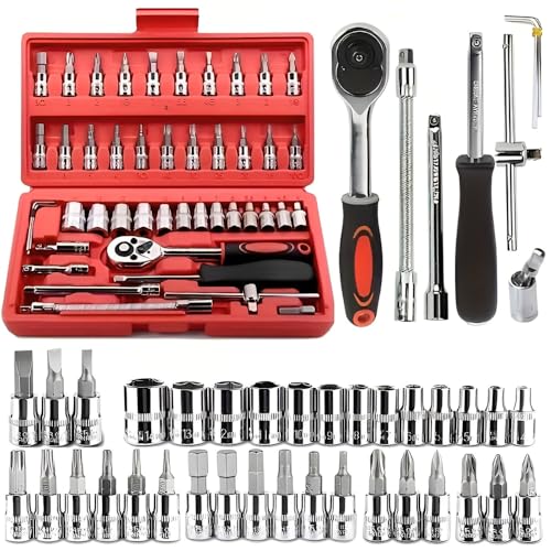 ZOLTA Werkzeug Set 46 Teile Ratsche Bit Steckschlüssel Satz Chrom Vanadium Schlüssel Werkzeugkoffer Auto Fahrrad Haus Heimwerken Reparatur Handwerk Etui Profi Mechaniker Reparaturset von ZOLTA